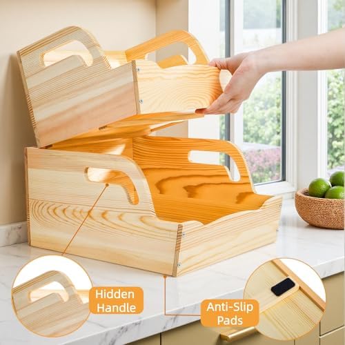 Wood Potato Onion Storage Bin, Stackable Pantry Organizer, Open Front