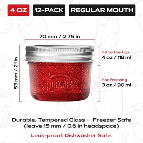 FORJARS® 4oz Mason Jars with Lids, 12-Pack