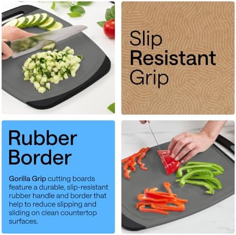 GORILLA GRIP Cutting Board Set of 3, Slip Resistant & Nonporous, Gray