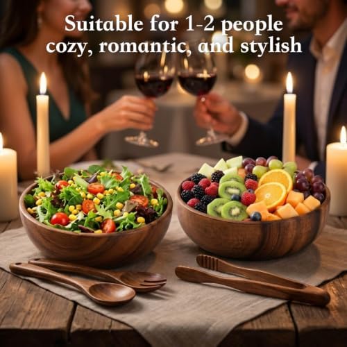 Wooden Salad Bowl Set, Acacia Wood, 4-Pcs, 9.5 Inch,Couple bowls