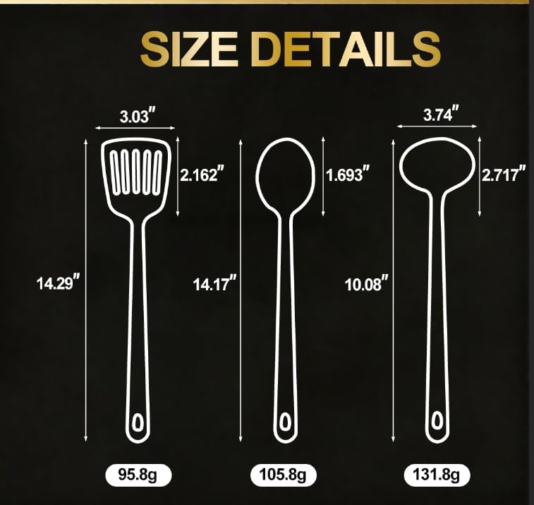 Kitchen Cooking Utensil Sets, 3 pcs Stainless Steel Titanium Gold