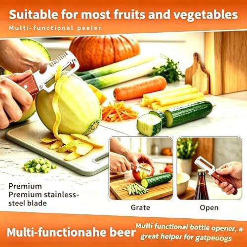 2 Pack Premium Vegetable Peeler with Wooden Handle and Bottle