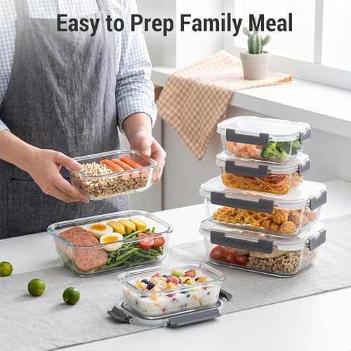 Dealusy 10 Sets Glass Food Storage Containers, Gray