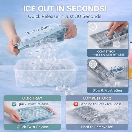 WIBIMEN Ice Cube Tray with Lid and Bin, 1" Round Ice Trays for Freezer
