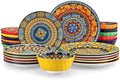 vancasso 24 Pieces Plates and Bowls Set, Bohemian Style Dinnerware Sets Service for 6, Porcelain Boho Dishes Set for Kitchen, Housewaring Gift, Dishwasher and Microwave Safe, Series KRVI