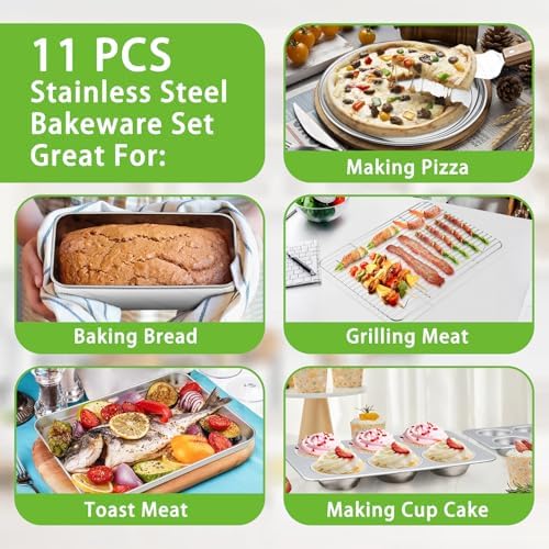 P&P CHEF Stainless Steel Baking Sheet Pan Set of 11, Bakeware Set for