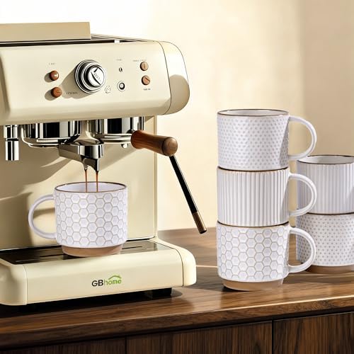 GBhome 12 OZ Stackable Coffee Mugs Set of 4, Ceramic Coffee Cups Set