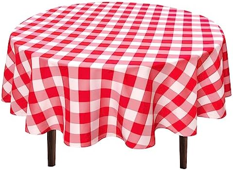 Hiasan Checkered Round Tablecloth 60 Inch Waterproof, Red and White