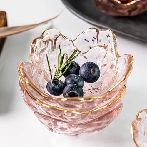 Seasoning bowls with gold rim,6 pcs Pink Cherry Flower Crystal Glass
