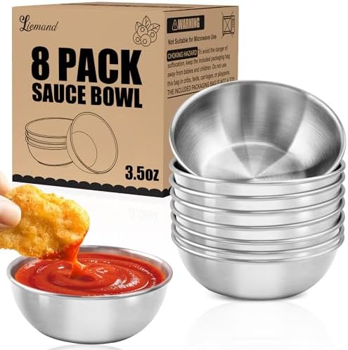 LIEMAND Stainless Steel Small Dipping Bowls, 3.5oz, 8-Pack, Silver