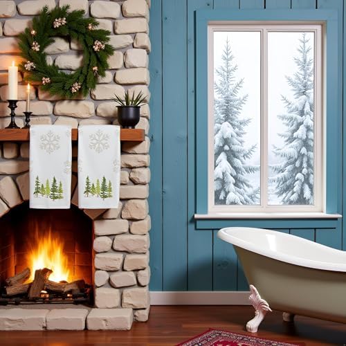 2 Pack Christmas tree Hand Towels 100% Cotton Jacquard snowflake