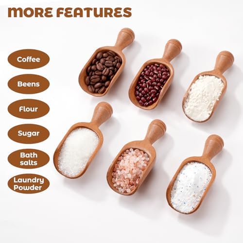 6 Pack Wooden Coffee Scoops for Canisters, 4 Inch Acacia Wood