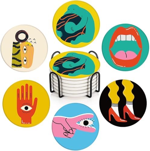 Britimes Coasters for Drinks, Set of 6, Ceramic Stone, Colorful