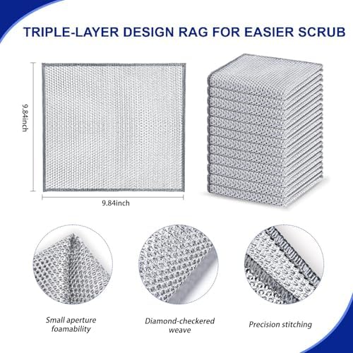 Wangjinpeng 12PK Steel Wire Dishcloths, 9.84 x 9.84 in