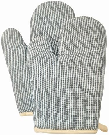 Cotton Oven Mitts 1 Pair, Heat Resistant Blue Oven Mitts