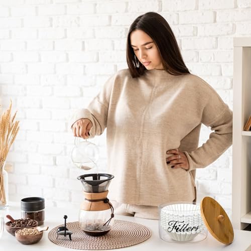 Cididu Coffee Filter Holder with Bamboo Lid, Glass Large Coffee Pod