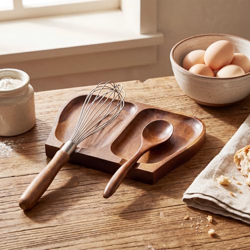Domensi Large Acacia Wood Spoon Rest for Stove Top Utensils