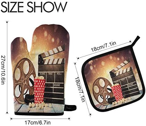 QMXO Retro Film Popcorn Movie Clapboard Wooden Oven Mitts Quilted