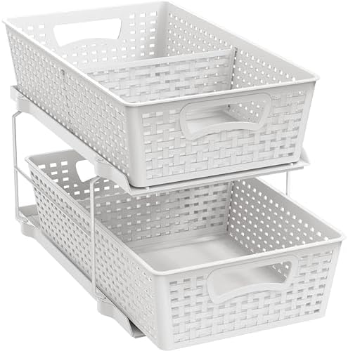 Simple Houseware 2 Tier Pull-Out Under Sink Storage, White