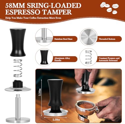 Adjustable Depth Espresso Tamper Set: 58mm Spring Loaded Espresso