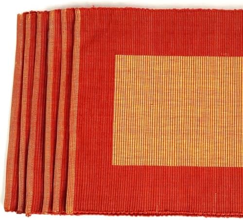 Cotton Placemats Set of 6, Burnt Orange Ribbed Table Mats