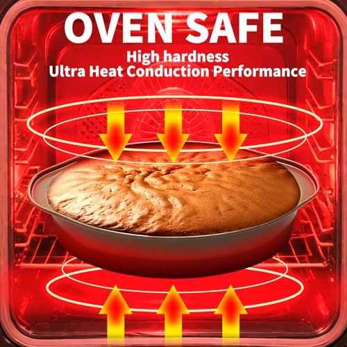 8" Round Cake Pans with 50PCS Parchment Papers, Carbon Steel, Gold