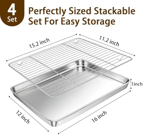 Stainless Steel Baking Sheet with Rack, 16 x 12 Inch Cookie Sheet