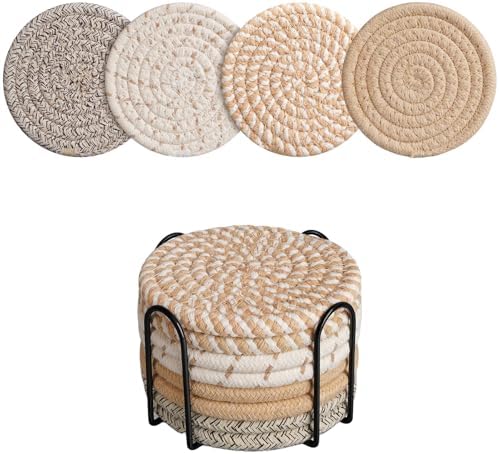 Coasters Set of 8 for Drinks with Holder,4 Colors Absorbent