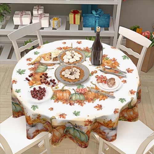 Fall Tablecloth Round 70 Inch Thanksgiving Harvest Pumpkin Table Cloth