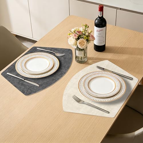Round Table Placemats Set of 4, Dual-Sided Wedge Shape Faux Leather