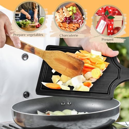 Geetery 3 Packs Black Wood Chopping Boards with Handle and Groove,12