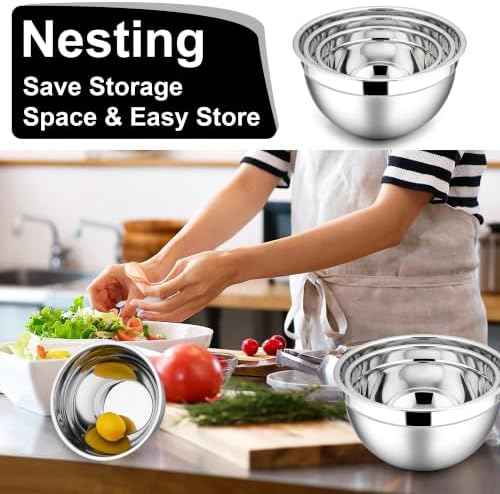 E-far Mixing Bowls with Lids Set, 6-Piece Stainless Steel Salad Bowls