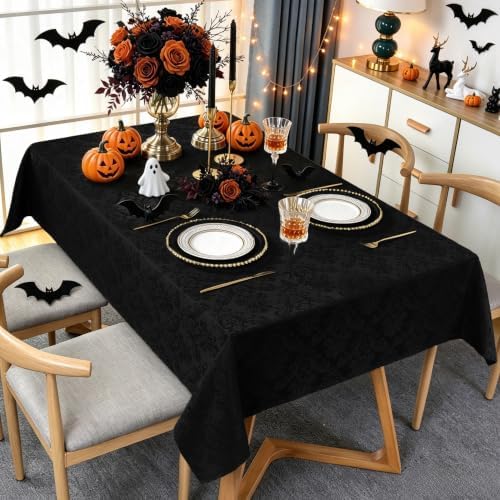 SASTYBALE Black Jacquard Damask Rectangular Tablecloth, 52 x 70 Inch
