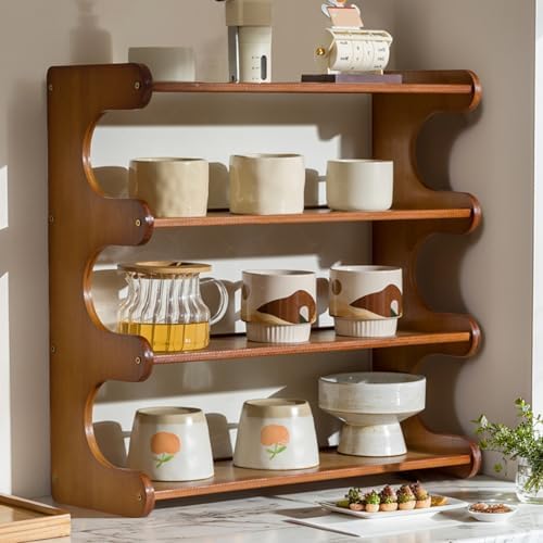 4-Tier Wooden Mug Display Holder, Mug Holder for Countertop Coffee Cup