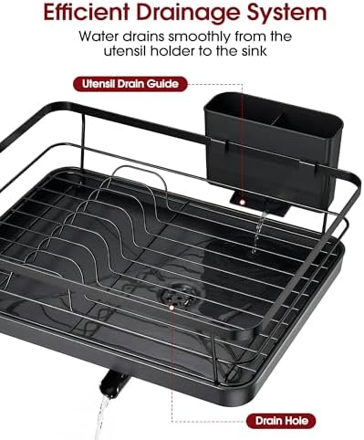 Sakugi Stainless Steel Dish Drying Rack, 15.6" D x 12" W, Black