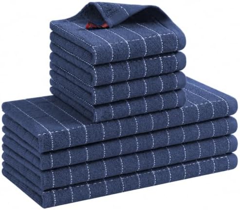 Kitinjoy 100% Cotton Kitchen Towels and Dishcloths Set, Navy Blue