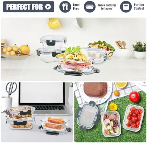 6pack 12oz Small Glass Meal Prep Containers with Lids