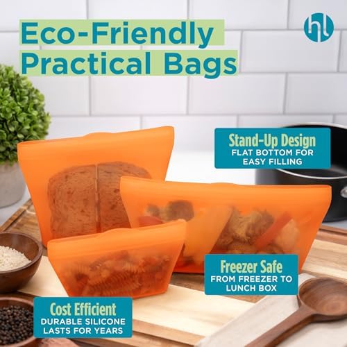Home Logic Reusable Snack Bags - Set of 6 Firecracker Orange Silicone