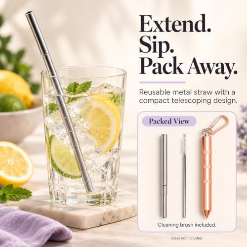 3-in-1 Reusable Metal Straw with Drink Cover & Glass Hammer for Car