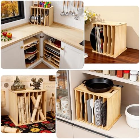 6 Tier Wooden Tray Dividers for Cabinets, Cookie Sheet Organizer 15.7"