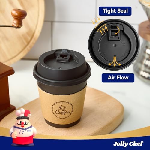 JOLLY CHEF 10 oz Coffee Cups with Lids, Sleeves and Stirrers 100 Count
