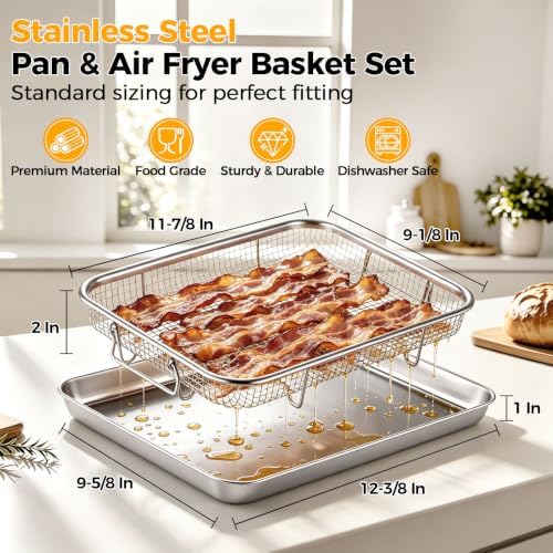 Onader Air Fryer Basket and Pan, Stainless Steel Quarter Sheet Pan