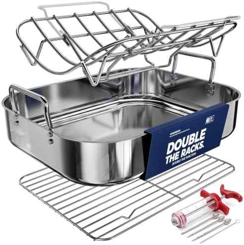Stainless Steel Turkey Roasting Pan with rack, Up to 24 lb turkey