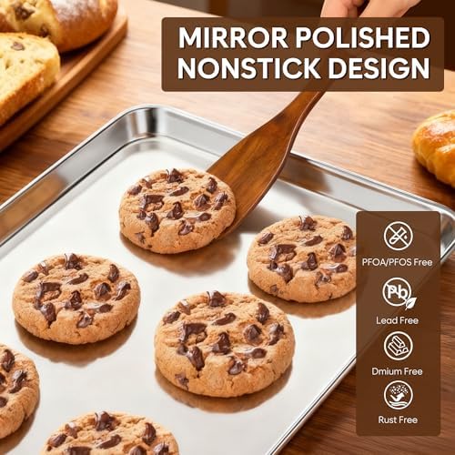Half Sheet Pan Set of 2, 17.3” x 12.2” Stainless Steel Cookie Sheets