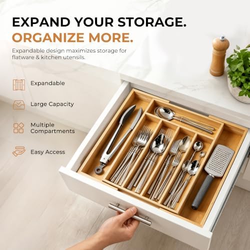 Bellsal Expandable Bamboo Silverware Organizer