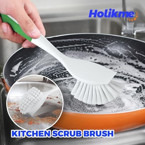 Holikme 6 Pack Dish Brush Set with Handle, Green
