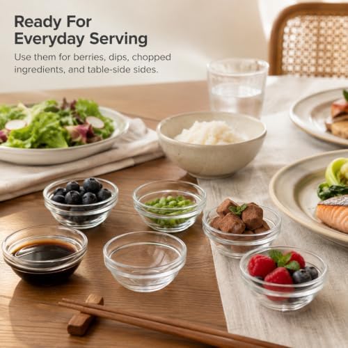 Set of 6 Mini Clear Glass Bowls, Stackable Small Glass Dipping Dishes