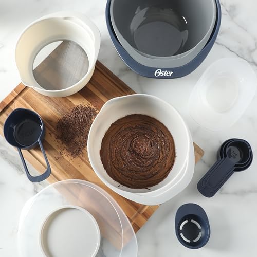 Oster 12 Piece Nesting Mixing Bowl Set, 3 Bowls with Lids & 6