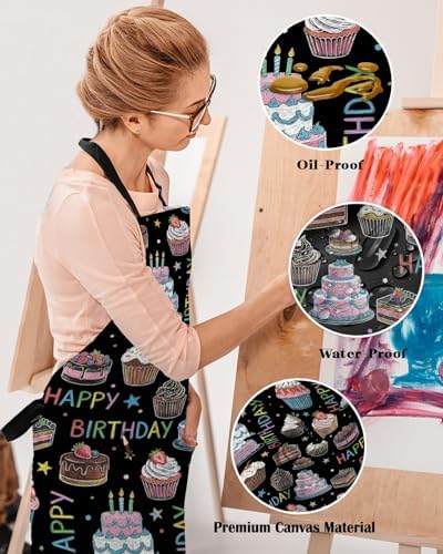 Happy Birthday Aprons for Women Men with Pockets, Cartoon Funny
