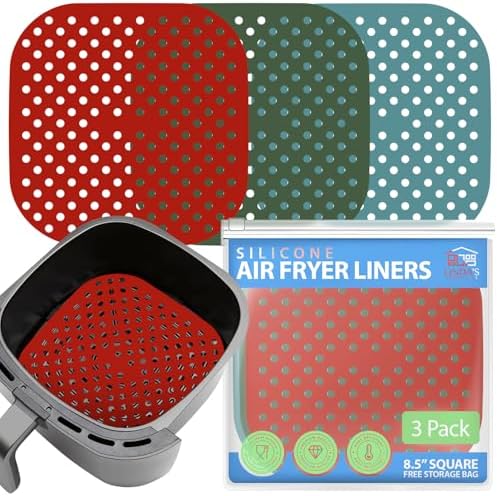 Reusable Square Silicone Air Fryer Liners (8.5 Inch, 3 Pack) by